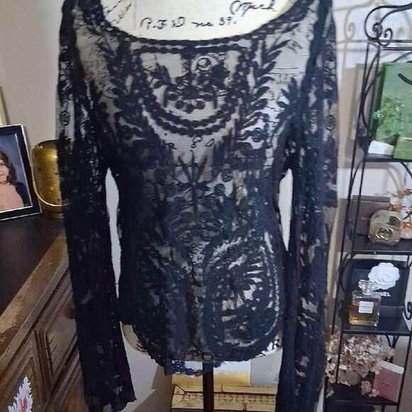 Vintage Y2k Elegant Black Lace Top Medium - Picture 7 of 7